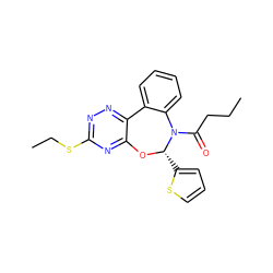 CCCC(=O)N1c2ccccc2-c2nnc(SCC)nc2O[C@H]1c1cccs1 ZINC000003637606