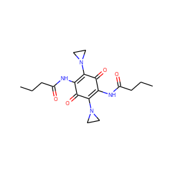 CCCC(=O)NC1=C(N2CC2)C(=O)C(NC(=O)CCC)=C(N2CC2)C1=O ZINC000102843013