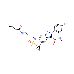 CCCC(=O)NCCCN(c1cc2nn(-c3ccc(Br)cc3)c(C(=O)NC)c2cc1C1CC1)S(C)(=O)=O ZINC000096174179