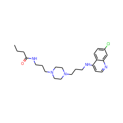 CCCC(=O)NCCCN1CCN(CCCNc2ccnc3cc(Cl)ccc23)CC1 ZINC000027638969