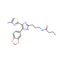 CCCC(=O)NCCCc1nc(-c2nc(C)cs2)c(-c2ccc3c(c2)OCO3)[nH]1 ZINC000073311896