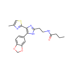 CCCC(=O)NCCc1nc(-c2nc(C)cs2)c(-c2ccc3c(c2)OCO3)[nH]1 ZINC000073311893