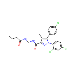 CCCC(=O)NCNC(=O)c1nn(-c2ccc(Cl)cc2Cl)c(-c2ccc(Cl)cc2)c1C ZINC000040937430