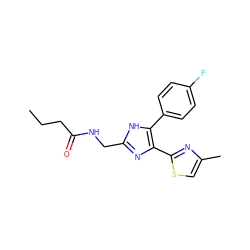 CCCC(=O)NCc1nc(-c2nc(C)cs2)c(-c2ccc(F)cc2)[nH]1 ZINC000073313167