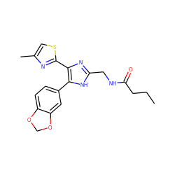 CCCC(=O)NCc1nc(-c2nc(C)cs2)c(-c2ccc3c(c2)OCO3)[nH]1 ZINC000073310813