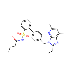 CCCC(=O)NS(=O)(=O)c1ccccc1-c1ccc(Cn2c(CC)nc3c(C)cc(C)nc32)cc1 ZINC000013739787