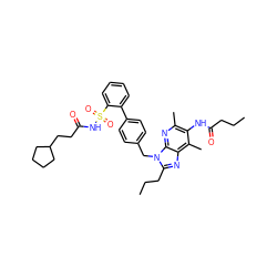 CCCC(=O)Nc1c(C)nc2c(nc(CCC)n2Cc2ccc(-c3ccccc3S(=O)(=O)NC(=O)CCC3CCCC3)cc2)c1C ZINC000026282304