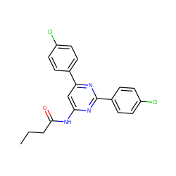 CCCC(=O)Nc1cc(-c2ccc(Cl)cc2)nc(-c2ccc(Cl)cc2)n1 ZINC000066103257