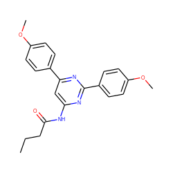 CCCC(=O)Nc1cc(-c2ccc(OC)cc2)nc(-c2ccc(OC)cc2)n1 ZINC000066111770