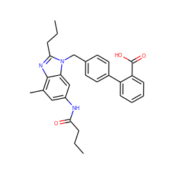 CCCC(=O)Nc1cc(C)c2nc(CCC)n(Cc3ccc(-c4ccccc4C(=O)O)cc3)c2c1 ZINC000096935317