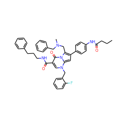 CCCC(=O)Nc1ccc(-c2cc3n(Cc4ccccc4F)cc(C(=O)NCCCc4ccccc4)c(=O)n3c2CN(C)Cc2ccccc2)cc1 ZINC000027330919