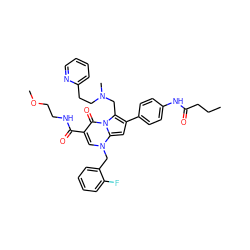 CCCC(=O)Nc1ccc(-c2cc3n(Cc4ccccc4F)cc(C(=O)NCCOC)c(=O)n3c2CN(C)CCc2ccccn2)cc1 ZINC000027332181