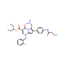 CCCC(=O)Nc1ccc(-c2cc3n(Cc4ccccc4F)cc(C(=O)OC(CC)CC)c(=O)n3c2CN(C)C)cc1 ZINC000027328530