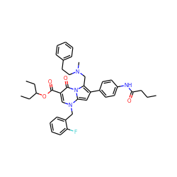 CCCC(=O)Nc1ccc(-c2cc3n(Cc4ccccc4F)cc(C(=O)OC(CC)CC)c(=O)n3c2CN(C)CCc2ccccc2)cc1 ZINC000027320534