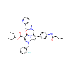 CCCC(=O)Nc1ccc(-c2cc3n(Cc4ccccc4F)cc(C(=O)OC(CC)CC)c(=O)n3c2CN(C)CCc2ccccn2)cc1 ZINC000026272149