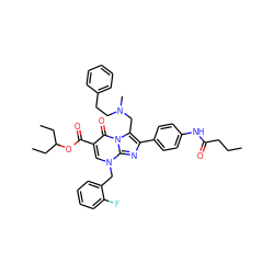 CCCC(=O)Nc1ccc(-c2nc3n(Cc4ccccc4F)cc(C(=O)OC(CC)CC)c(=O)n3c2CN(C)CCc2ccccc2)cc1 ZINC000026272144