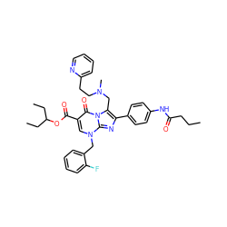 CCCC(=O)Nc1ccc(-c2nc3n(Cc4ccccc4F)cc(C(=O)OC(CC)CC)c(=O)n3c2CN(C)CCc2ccccn2)cc1 ZINC000026278520