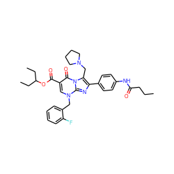 CCCC(=O)Nc1ccc(-c2nc3n(Cc4ccccc4F)cc(C(=O)OC(CC)CC)c(=O)n3c2CN2CCCC2)cc1 ZINC000026270850