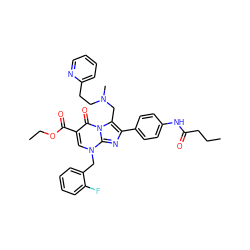 CCCC(=O)Nc1ccc(-c2nc3n(Cc4ccccc4F)cc(C(=O)OCC)c(=O)n3c2CN(C)CCc2ccccn2)cc1 ZINC000026289084