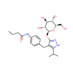 CCCC(=O)Nc1ccc(Cc2c(O[C@@H]3O[C@H](CO)[C@@H](O)[C@H](O)[C@H]3O)n[nH]c2C(C)C)cc1 ZINC000095582996