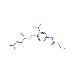 CCCC(=O)Nc1ccc(OC[C@@H](O)CNC(C)C)c(C(C)=O)c1 ZINC000000156792