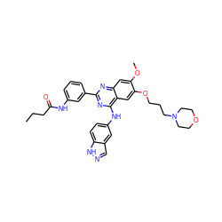 CCCC(=O)Nc1cccc(-c2nc(Nc3ccc4[nH]ncc4c3)c3cc(OCCCN4CCOCC4)c(OC)cc3n2)c1 ZINC000114755373