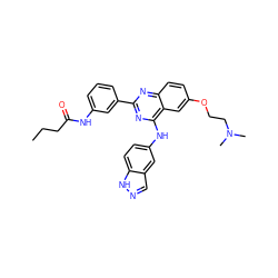 CCCC(=O)Nc1cccc(-c2nc(Nc3ccc4[nH]ncc4c3)c3cc(OCCN(C)C)ccc3n2)c1 ZINC000114756847