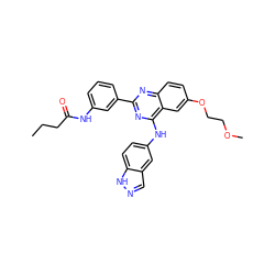 CCCC(=O)Nc1cccc(-c2nc(Nc3ccc4[nH]ncc4c3)c3cc(OCCOC)ccc3n2)c1 ZINC000063539605