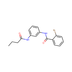 CCCC(=O)Nc1cccc(NC(=O)c2ccccc2Br)c1 ZINC000000724635