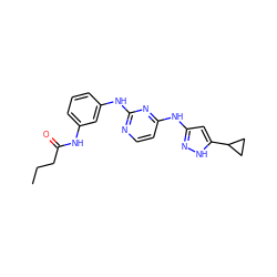 CCCC(=O)Nc1cccc(Nc2nccc(Nc3cc(C4CC4)[nH]n3)n2)c1 ZINC000473083991