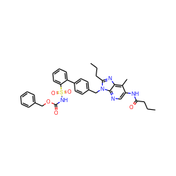 CCCC(=O)Nc1cnc2c(nc(CCC)n2Cc2ccc(-c3ccccc3S(=O)(=O)NC(=O)OCc3ccccc3)cc2)c1C ZINC000003980940