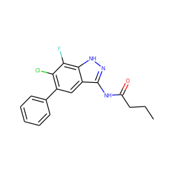 CCCC(=O)Nc1n[nH]c2c(F)c(Cl)c(-c3ccccc3)cc12 ZINC000049048286