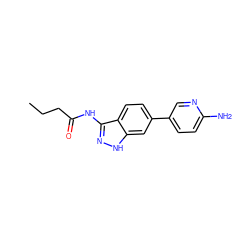 CCCC(=O)Nc1n[nH]c2cc(-c3ccc(N)nc3)ccc12 ZINC000049089289