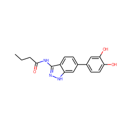 CCCC(=O)Nc1n[nH]c2cc(-c3ccc(O)c(O)c3)ccc12 ZINC000049037614