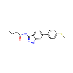 CCCC(=O)Nc1n[nH]c2cc(-c3ccc(SC)cc3)ccc12 ZINC000049050817