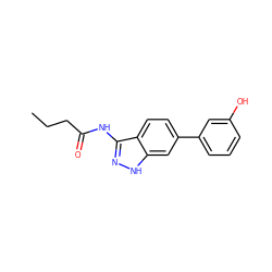 CCCC(=O)Nc1n[nH]c2cc(-c3cccc(O)c3)ccc12 ZINC000049055247