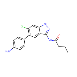 CCCC(=O)Nc1n[nH]c2cc(Cl)c(-c3ccc(N)cc3)cc12 ZINC000049109499