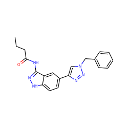 CCCC(=O)Nc1n[nH]c2ccc(-c3cn(Cc4ccccc4)nn3)cc12 ZINC000063298304