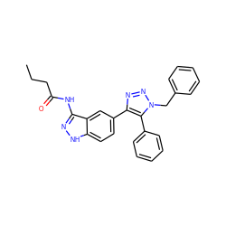 CCCC(=O)Nc1n[nH]c2ccc(-c3nnn(Cc4ccccc4)c3-c3ccccc3)cc12 ZINC000063539967