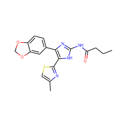 CCCC(=O)Nc1nc(-c2ccc3c(c2)OCO3)c(-c2nc(C)cs2)[nH]1 ZINC000073312560