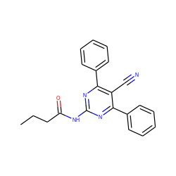 CCCC(=O)Nc1nc(-c2ccccc2)c(C#N)c(-c2ccccc2)n1 ZINC000029062282