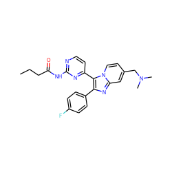 CCCC(=O)Nc1nccc(-c2c(-c3ccc(F)cc3)nc3cc(CN(C)C)ccn23)n1 ZINC000028963731