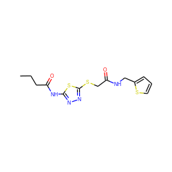 CCCC(=O)Nc1nnc(SCC(=O)NCc2cccs2)s1 ZINC000004905619