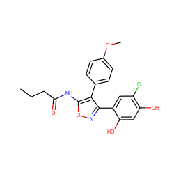 CCCC(=O)Nc1onc(-c2cc(Cl)c(O)cc2O)c1-c1ccc(OC)cc1 ZINC000299839003