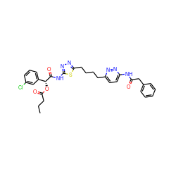 CCCC(=O)O[C@@H](C(=O)Nc1nnc(CCCCc2ccc(NC(=O)Cc3ccccc3)nn2)s1)c1cccc(Cl)c1 ZINC000169698342