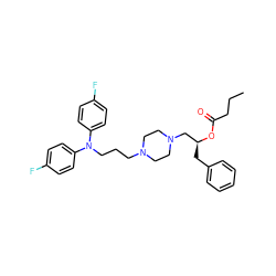 CCCC(=O)O[C@@H](Cc1ccccc1)CN1CCN(CCCN(c2ccc(F)cc2)c2ccc(F)cc2)CC1 ZINC000040422529