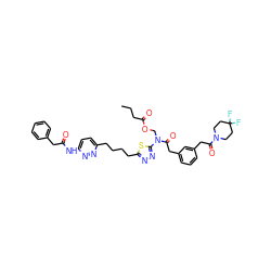 CCCC(=O)OCN(C(=O)Cc1cccc(CC(=O)N2CCC(F)(F)CC2)c1)c1nnc(CCCCc2ccc(NC(=O)Cc3ccccc3)nn2)s1 ZINC000169698500