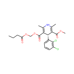 CCCC(=O)OCOC(=O)C1=C(C)NC(C)=C(C(=O)OC)[C@@H]1c1cccc(Cl)c1Cl ZINC000030691760