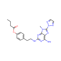 CCCC(=O)Oc1ccc(CCNc2nc(N)c3nc(-n4nccn4)n(C)c3n2)cc1 ZINC000096907702