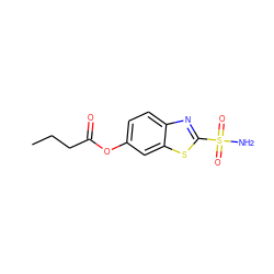 CCCC(=O)Oc1ccc2nc(S(N)(=O)=O)sc2c1 ZINC000026494652